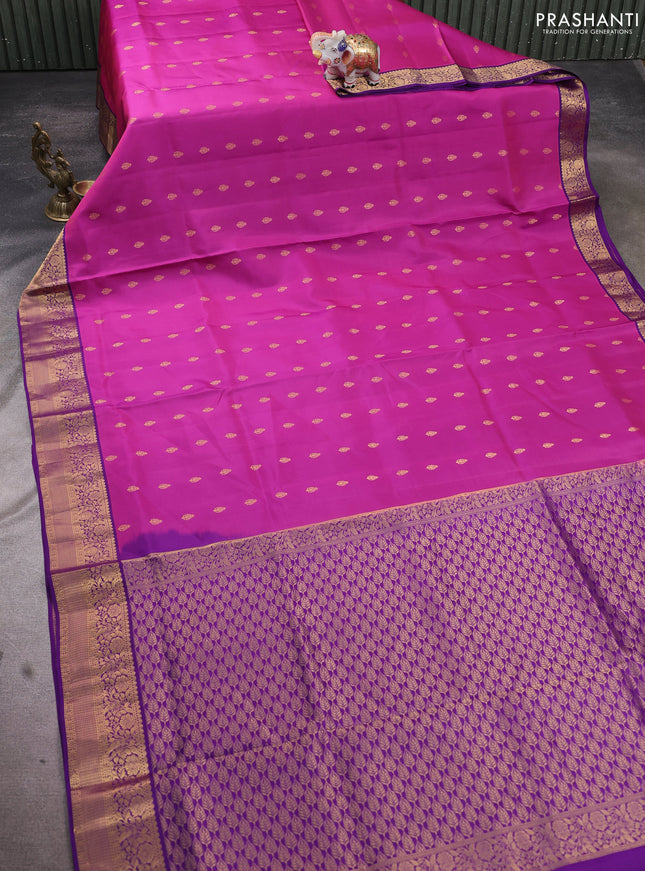 Pure soft silk saree purple and dark purple with allover zari woven buttas and zari woven floral border