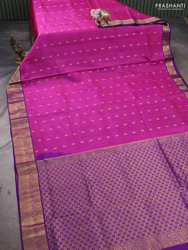 Pure soft silk saree purple and dark purple with allover zari woven buttas and zari woven floral border