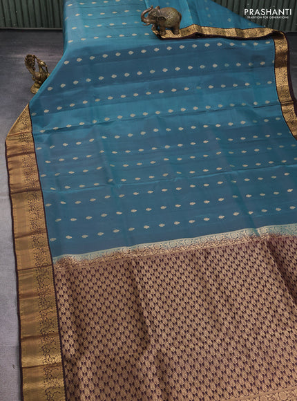 Pure soft silk saree pastel blue shade and brown with allover zari woven buttas and zari woven floral border