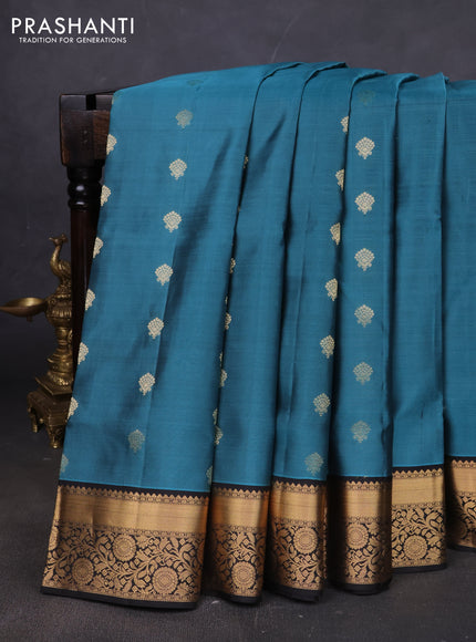 Pure soft silk saree pastel blue and black with allover zari woven buttas and zari woven floral border