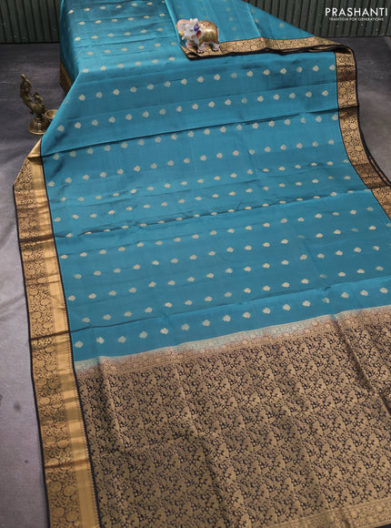 Pure soft silk saree pastel blue and black with allover zari woven buttas and zari woven floral border