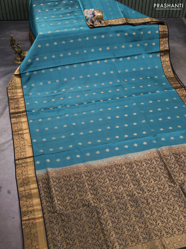 Pure soft silk saree pastel blue and black with allover zari woven buttas and zari woven floral border