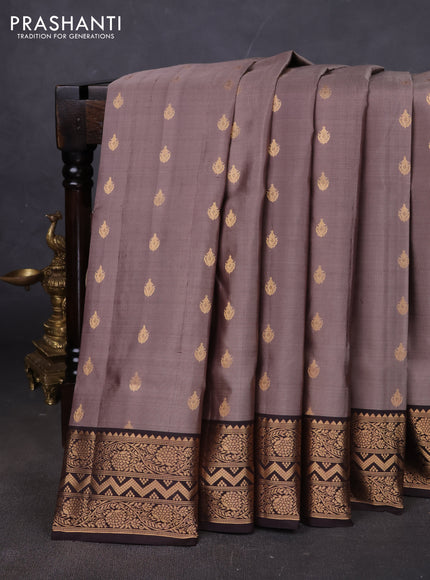 Pure soft silk saree pastel brown and coffee brown with allover zari woven buttas and zari woven border