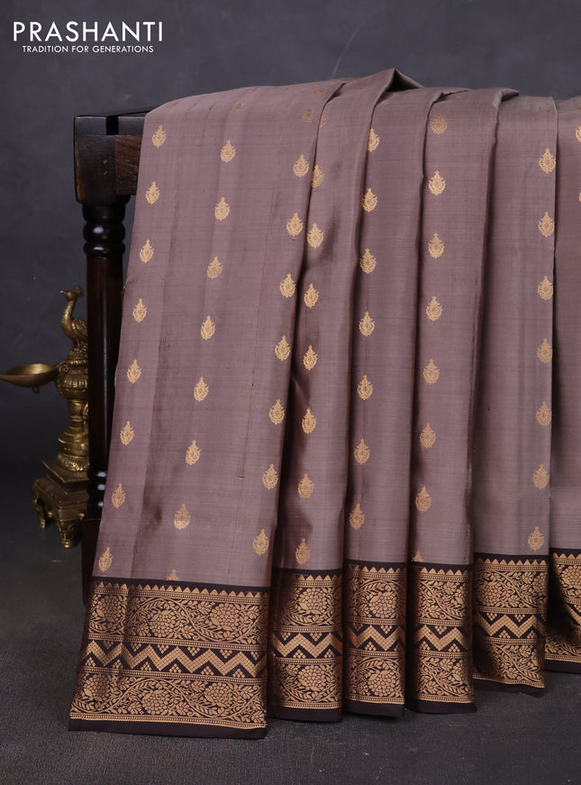 Pure soft silk saree pastel brown and coffee brown with allover zari woven buttas and zari woven border
