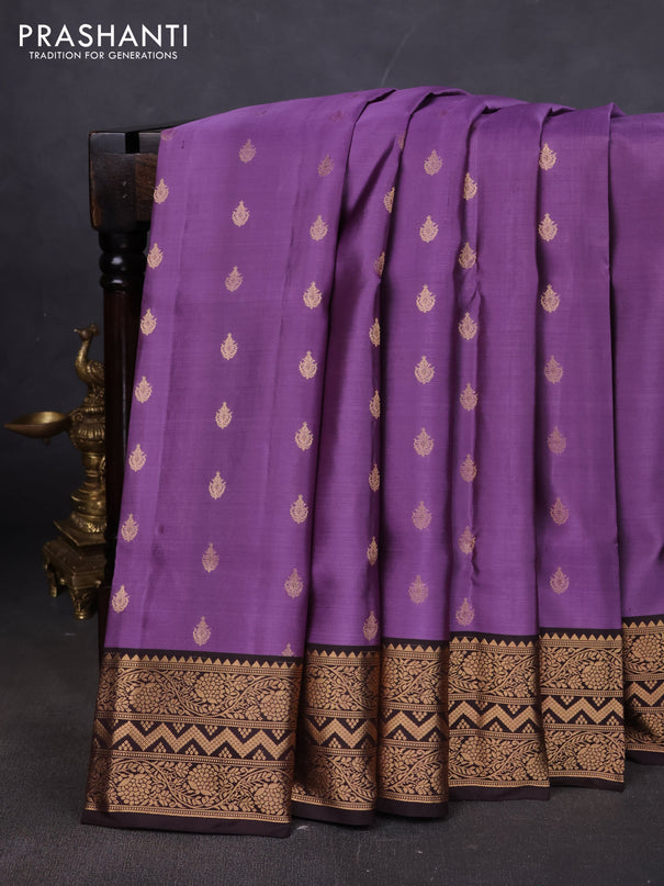 Pure soft silk saree pastel purple and coffee brown with allover zari woven buttas and zari woven border