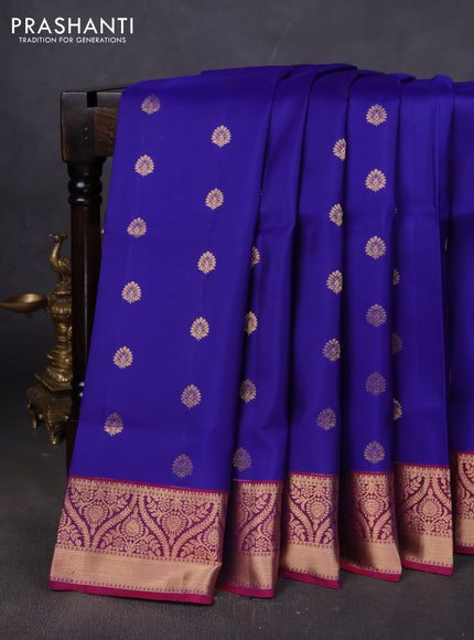 Pure soft silk saree blue and maroon with allover zari woven buttas and zari woven border