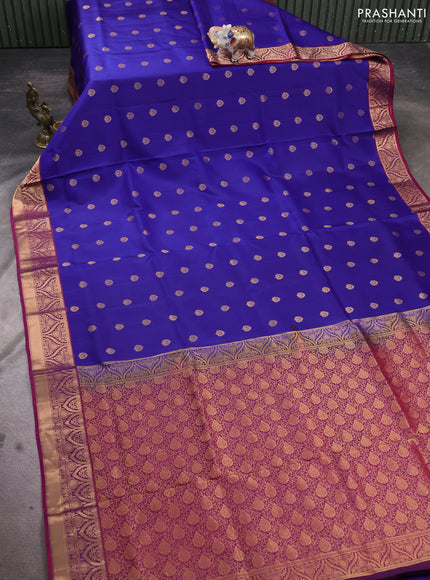 Pure soft silk saree blue and maroon with allover zari woven buttas and zari woven border