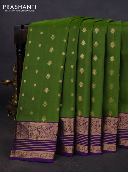 Pure soft silk saree green and blue with allover zari woven buttas and floral zari woven border