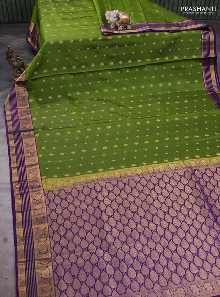 Pure soft silk saree green and blue with allover zari woven buttas and floral zari woven border