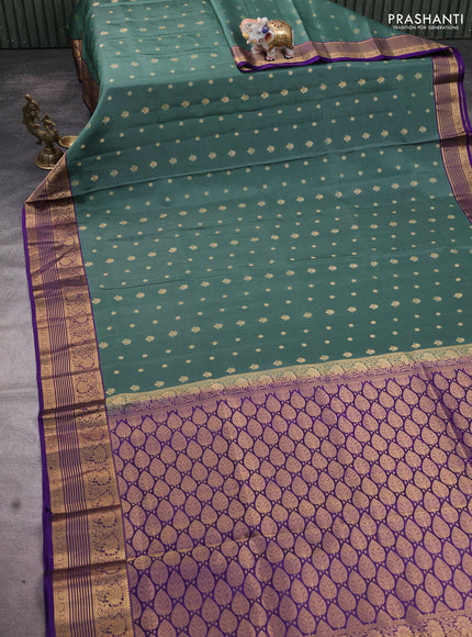 Pure soft silk saree pastel green and violet with allover zari woven buttas and floral zari woven border