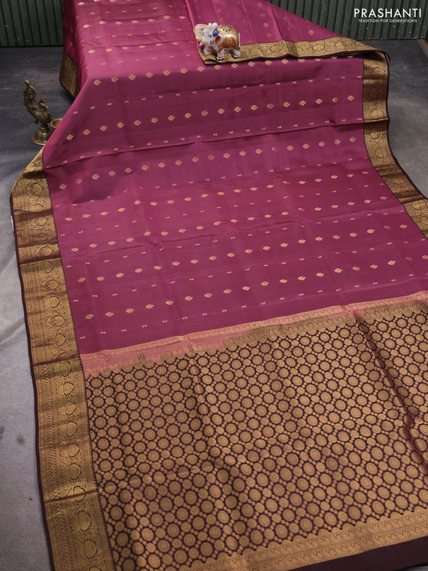 Pure soft silk saree onion pink and coffee brown with allover zari woven buttas and rich zari woven border