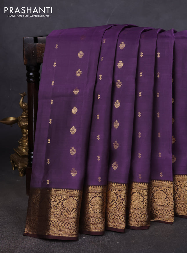 Pure soft silk saree purple shade and brown with allover zari woven buttas and rich zari woven border