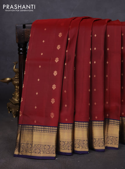 Pure soft silk saree maroon and navy blue with allover zari woven buttas and rich zari woven border