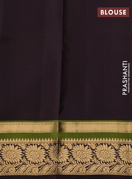 Pure soft silk saree mehendi green and coffee brown with allover zari woven buttas and zari woven floral border