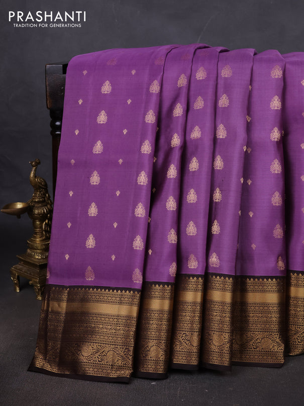 Pure soft silk saree pastel purple and coffee brown with allover zari woven buttas and rich zari woven border