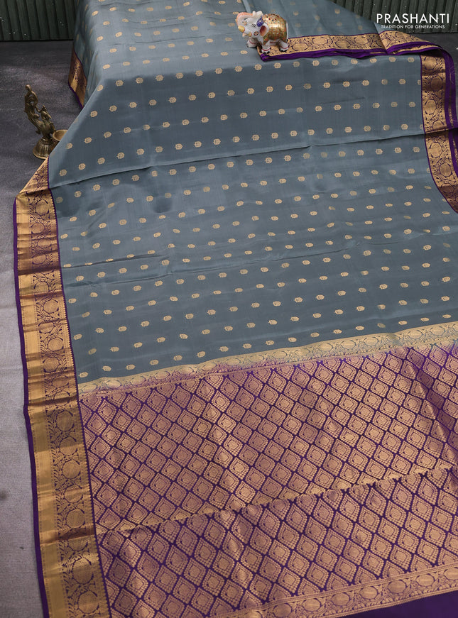 Pure soft silk saree grey and violet with allover zari woven buttas and floral zari woven border