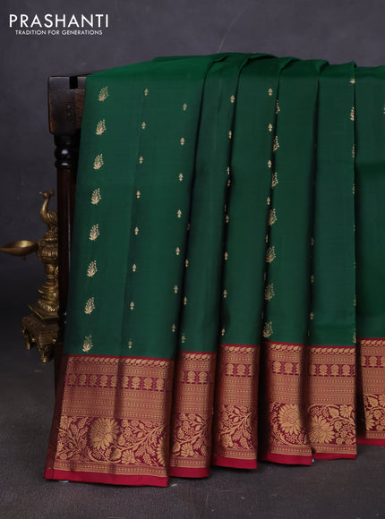 Pure soft silk saree green and magenta pink with allover zari woven buttas and rich zari woven border