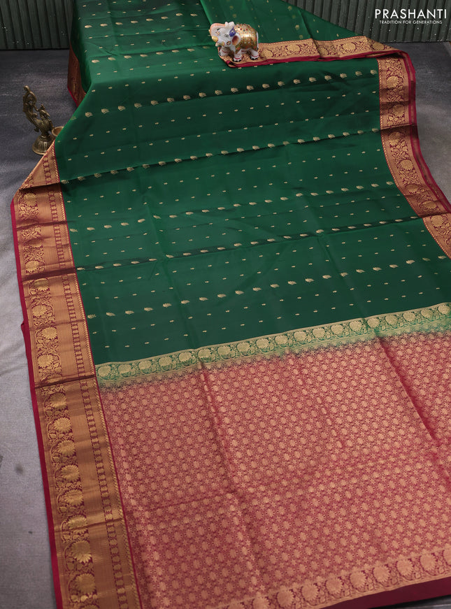 Pure soft silk saree green and magenta pink with allover zari woven buttas and rich zari woven border