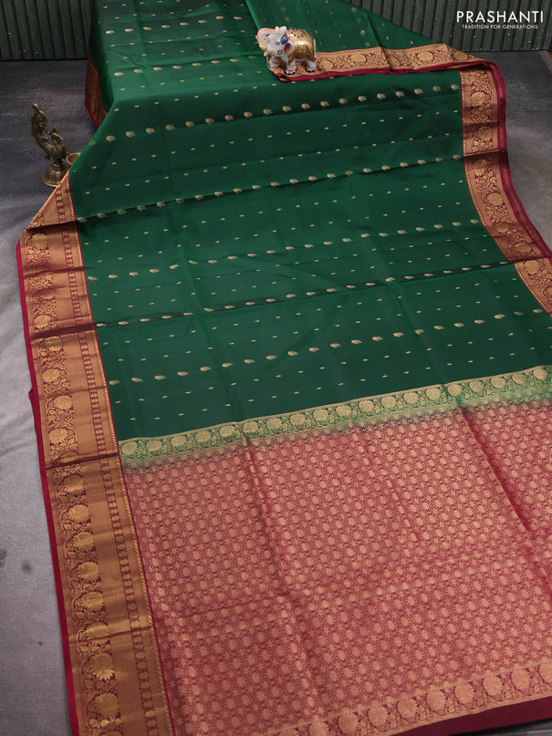 Pure soft silk saree green and magenta pink with allover zari woven buttas and rich zari woven border