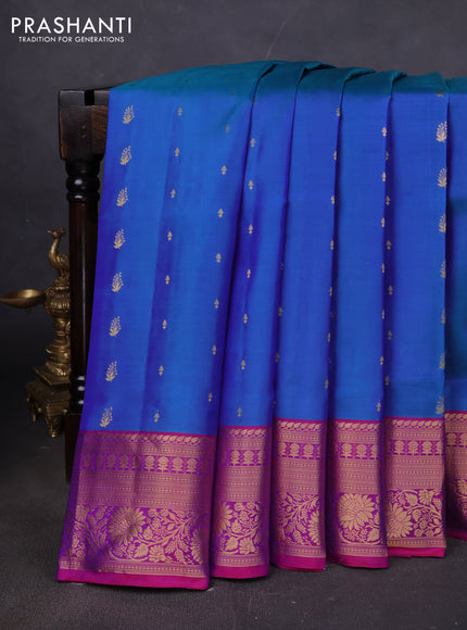 Pure soft silk saree dual shade of cs blue and magenta pink with allover zari woven buttas and rich zari woven border