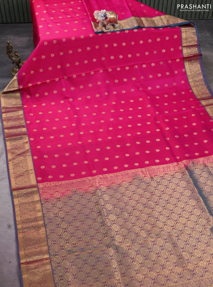 Pure soft silk saree pink and teal blue with allover zari woven buttas and rich zari woven border