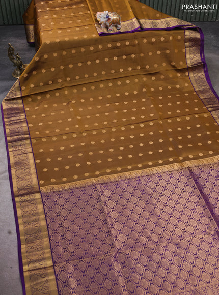 Pure soft silk saree mustard yellow and violet with allover zari woven buttas and rich zari woven border