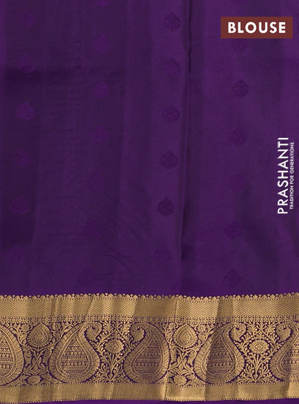 Pure soft silk saree mustard yellow and violet with allover zari woven buttas and rich zari woven border