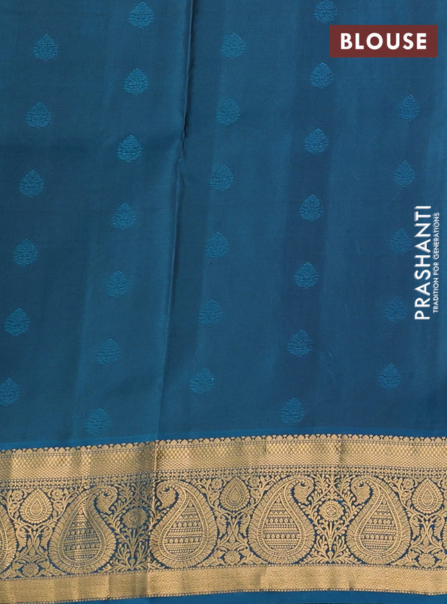 Pure soft silk saree violet and peacock blue with allover zari woven buttas and rich zari woven border