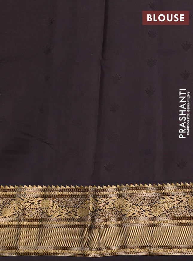 Pure soft silk saree green and coffee brown with allover zari woven buttas and rich zari woven border
