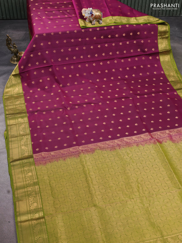 Pure soft silk saree magenta pink and green with allover zari woven buttas and rich zari woven border