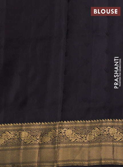 Pure soft silk saree mehendi green and black with allover zari woven buttas and rich zari woven border