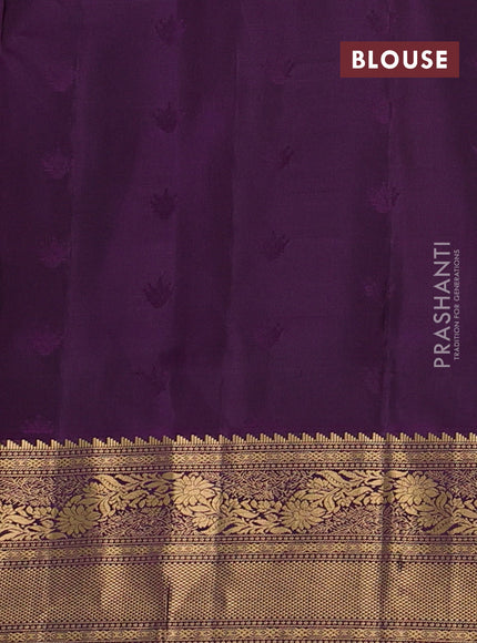 Pure soft silk saree pastel green and deep purple with allover zari woven buttas and rich zari woven border