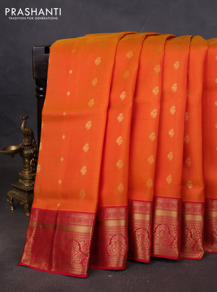 Pure soft silk saree sunset orange and pink with allover zari woven buttas and rich zari woven border