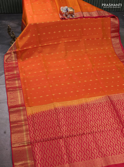 Pure soft silk saree sunset orange and pink with allover zari woven buttas and rich zari woven border