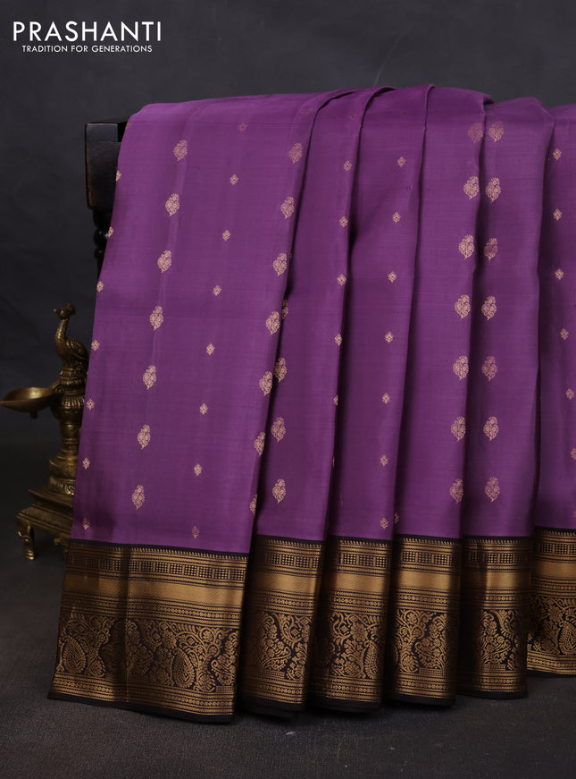 Pure soft silk saree pastel purple and coffee brown with allover zari woven buttas and rich zari woven border