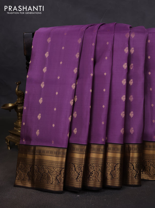 Pure soft silk saree pastel purple and coffee brown with allover zari woven buttas and rich zari woven border