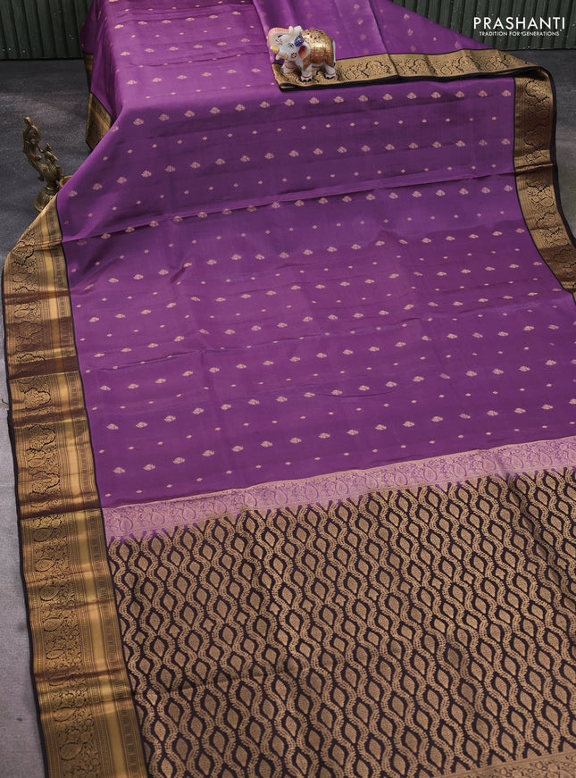 Pure soft silk saree pastel purple and coffee brown with allover zari woven buttas and rich zari woven border