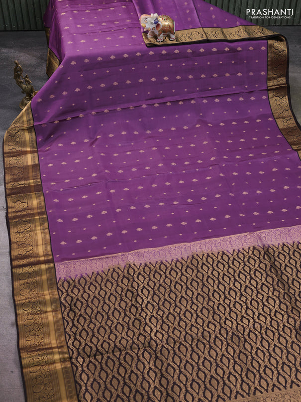 Pure soft silk saree pastel purple and coffee brown with allover zari woven buttas and rich zari woven border