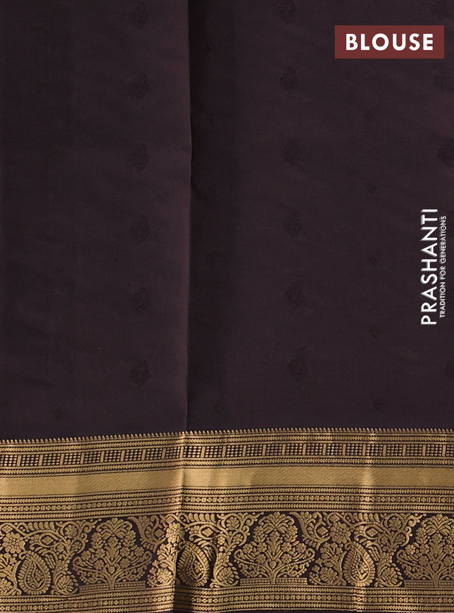 Pure soft silk saree peacock green and coffee brown with allover zari woven buttas and rich zari woven border