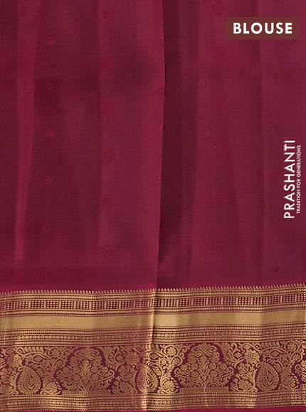 Pure soft silk saree green and dark magenta pink with allover zari woven buttas and rich zari woven border