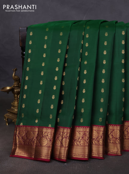 Pure soft silk saree green and maroon with allover zari woven buttas and floral zari woven border