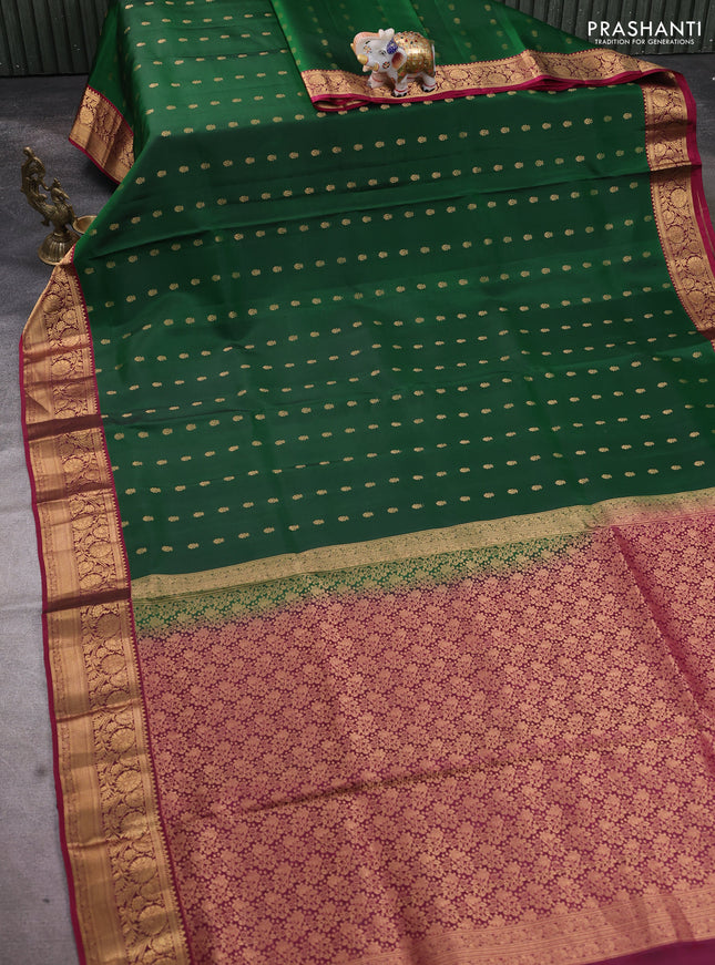 Pure soft silk saree green and maroon with allover zari woven buttas and floral zari woven border