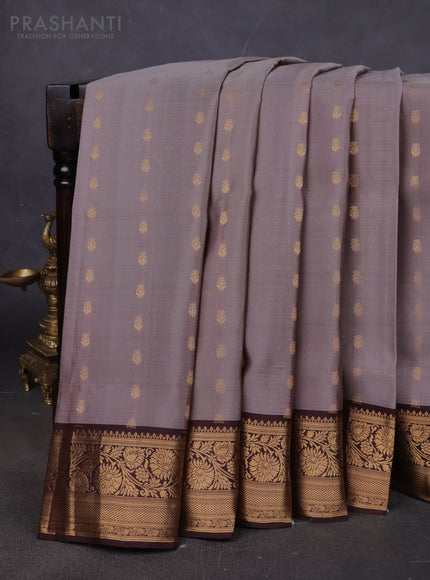Pure soft silk saree pastel brown and coffee brown with allover zari woven buttas and rich zari woven border