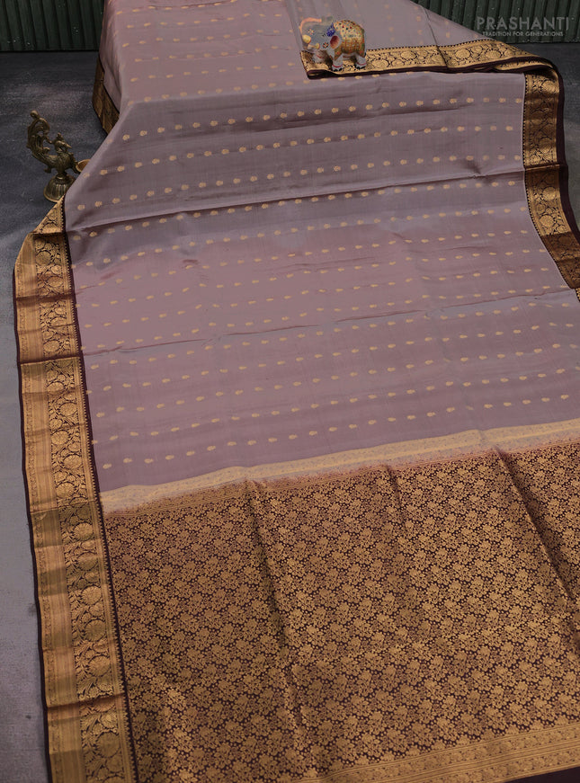 Pure soft silk saree pastel brown and coffee brown with allover zari woven buttas and rich zari woven border