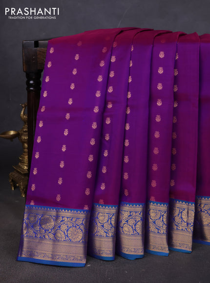 Pure soft silk saree purple and cs blue with allover zari woven buttas and rich zari woven border
