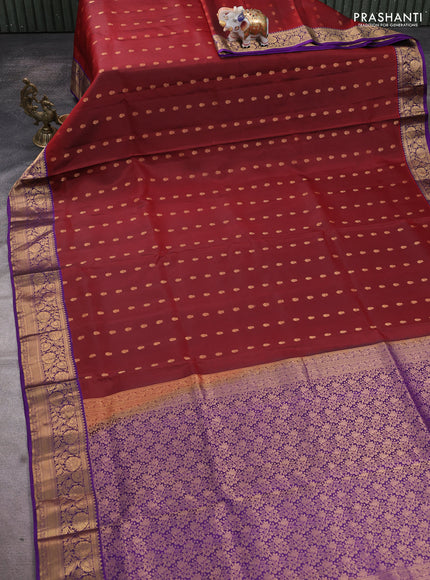 Pure soft silk saree maroon and violet with allover zari woven buttas and rich zari woven border