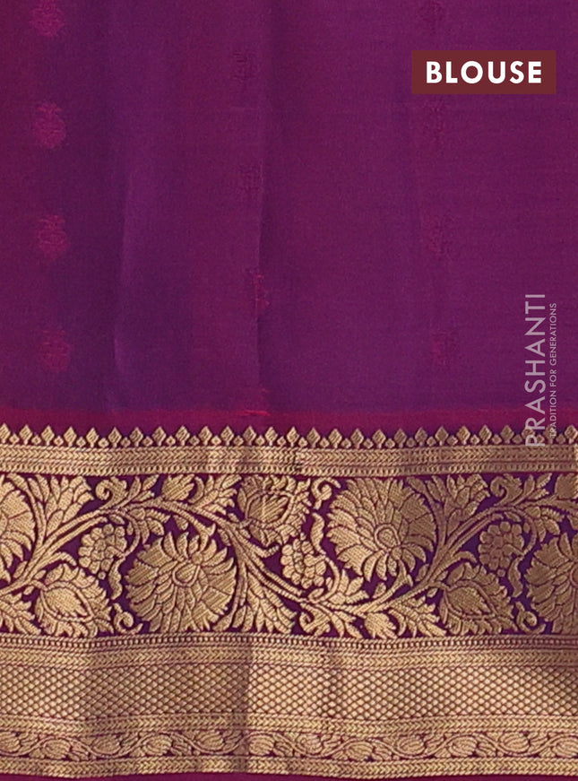Pure soft silk saree dual shade of bluish green and purple with allover zari woven buttas and rich zari woven border