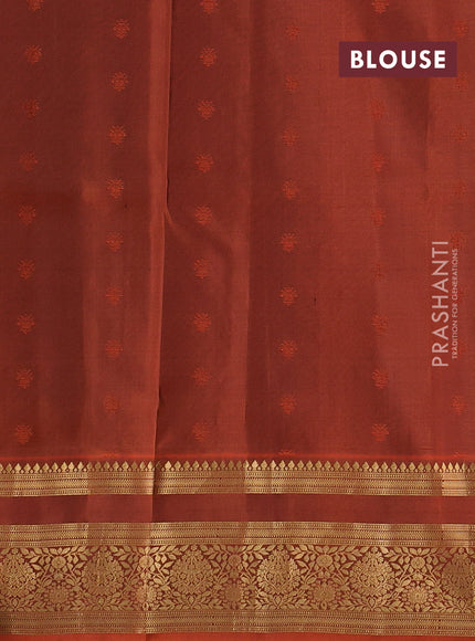 Pure soft silk saree peacock blue and rustic orange with allover zari woven buttas and zari woven border