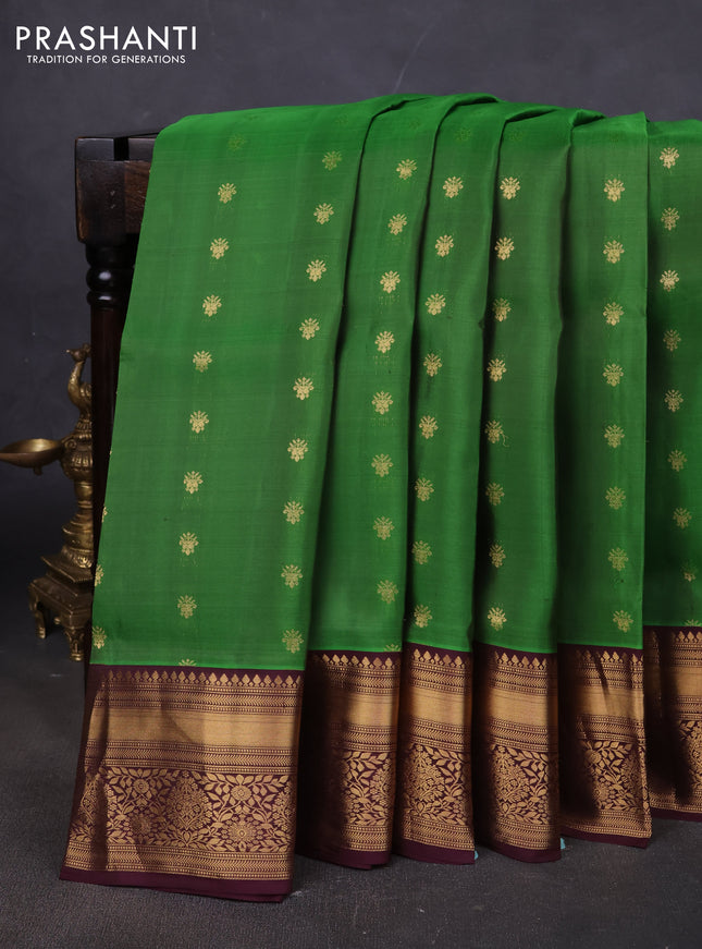 Pure soft silk saree green and wine shade with allover zari woven buttas and zari woven border