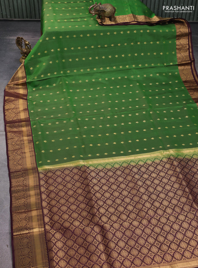 Pure soft silk saree green and wine shade with allover zari woven buttas and zari woven border